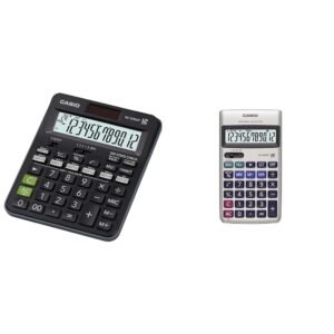 Casio - MJ-120GST GST Calculator (Black) & HL-122TV Portable Basic Calculator with Metal Faceplate & GT Key, 12 Digit, Silver