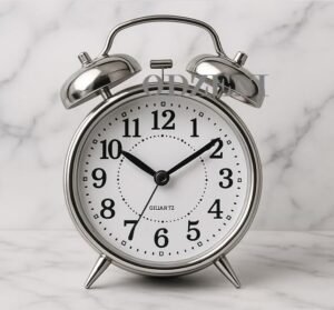 Odzeni Classic Twin Bell Analog Alarm Clock – Retro Metal Table Clock with Night Light & Loud Ringer – Ideal for Bedroom, Office, or Study (Silver)
