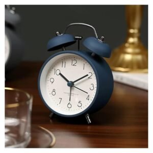 BUQARO Metal Vintage Twin Bell Analog Display Table Alarm Clock with Night LED Light Heavy Slippers Extra Loud Alarm Clock Ideal for Student and Kids Bedroom (blue-02)