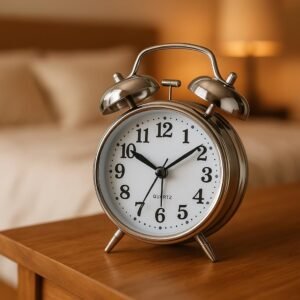 Retro Twin Bell Alarm Clock – Classic Metal Frame Table Clock with Night Backlight, Silent Sweep Movement, Loud Alarm for Heavy Sleepers, Ideal for Bedroom, Office, Living Room & Home Décor (Silver)