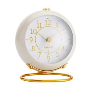 Metal Desk Clock, Retro Bedroom Table Vintage Analog Alarm Clock, Silent Non-Ticking Gold Clock, Bedside Décor