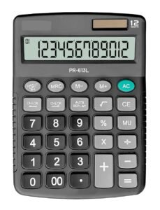 12-Digit Desktop Calculator PR-613L, Large LCD Display, Auto Replay Function, Black