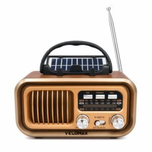 VELOMAX Radio FM for Home with Speaker, FM Radio with Bluetooth 5.0, AM/FM/SW Portable Retro Radio with Solar Panel, USB-C Charging, Rechargeable Battery, USB & TF Card Playback