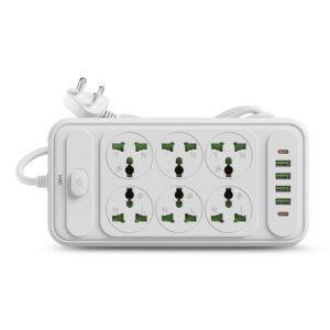 G+ ConnectX 8-in-1 Powerstrip 2500W with 6 Universal Sockets, 4 USB Ports + 2 Type-C, 2M Heavy Cable, Master Switch, Safely Power Phones, Laptops, and Other Appliances