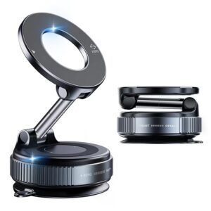 SUCGLES Vacuum Magnetic Phone Holder for Car, 360° Adjustable Foldable Mobile Holder with Ultra Strong Suction & Powerful Magnetic Grip, Dashboard, Windshield & Desk Mount for All Smartphones